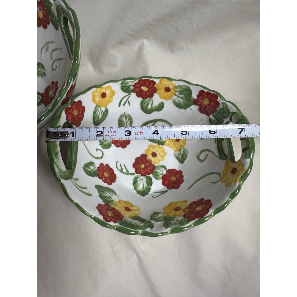 Temp-tations by Tara Floral Embroidery‎ Handled Nesting Serving Bowls Set of 2 - Picture 3 of 10